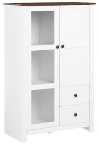 Vitrína biela MDF 80 cm sklenené dvierka skrinka 2 zásuvky úložný priestor rustikálny cottage štýl obývacia izba