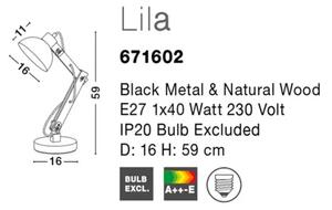 Drevená stolová lampa Lila čierna