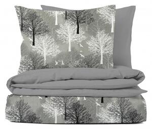 Ervi bavlnené obliečky DUO - stromy na šedom/sivé