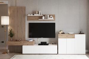 Obývacia stena Lucimo 210 cm s lamelami - biela / dub artisan
