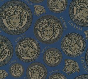 A.S. Création | Vliesová tapeta na stenu VERSACE 38611-3V | 0,70 x 10,05 m | modrá, metalická, šedá
