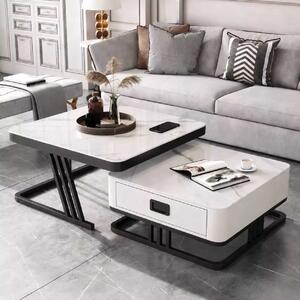 LuxuryForm DESIGN Konferenčný stolík TITAN 70 × 70 / 60 × 60 cm – biely, biely mramor (set 2 ks)