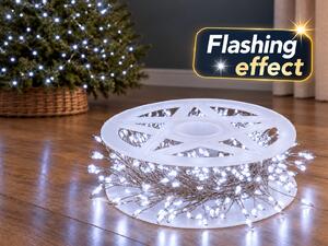 Vianočná LED mikro reťaz 10 m, 300 LED, studená biela so zábleskami