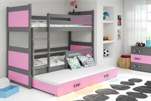 Interbeds Poschodová posteľ Rico 3 trojmiestna grafit 200cm x 90cm ružová