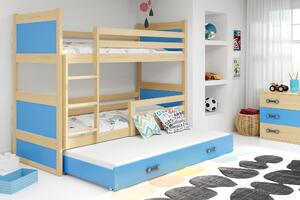 Interbeds Poschodová posteľ Rico 3 trojmiestna borovica 200cm x 90cm modrá