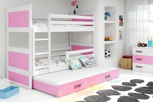 Interbeds Poschodová posteľ Rico 3 trojmiestna biela 200cm x 90cm ružová