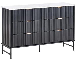 Komoda so 6 zásuvkami čierna MDF mramorový efekt minimalistický dizajn moderný úložný nábytok obývacia izba spálňa