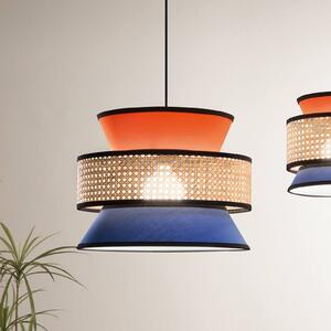 Svietidlo Gazebo, oranžová/modrá/prírodná, Ø 40 cm, látka/rattan, Žltá / oranžová, Obývacia izba / jedáleň, Textil / látka / hodváb, Závesné svietidlo