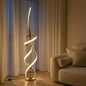 Stojacia lampa Kira LED, výška 140 cm, zlatá farba, kov, 4000K, Mosadz / zlato, Obývacia izba / jedáleň, Hliník, Moderný