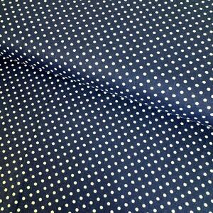 Metráž Bavlna vzorovaná - Bodka (3mm) biela na tmavomodrom