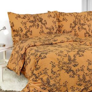 Goldea krepové posteľné obliečky - čierne kvety na tmavo oranžovom 140 x 200 a 70 x 90 cm