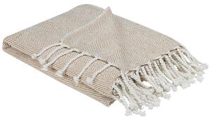 Deka béžová bavlna 130 x 160 cm vzor chevron so strapcami prikrývka na posteľ boho moderný štýl doplnky spálňa