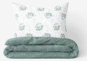 Goldea krepové posteľné obliečky - tmavo zelené kvetované ornamenty s geometrickými tvarmi 140 x 200 a 70 x 90 cm