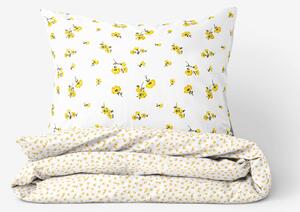 Goldea bavlnené posteľné obliečky - žlté kvety a kvítí na bielom 140 x 220 a 70 x 90 cm