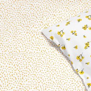 Goldea bavlnené posteľné obliečky - žlté kvety a kvítí na bielom 140 x 200 a 70 x 90 cm