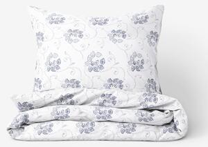 Goldea flanelové posteľné obliečky - tmavo modré kvetované ornamenty na bielom 140 x 220 a 70 x 90 cm