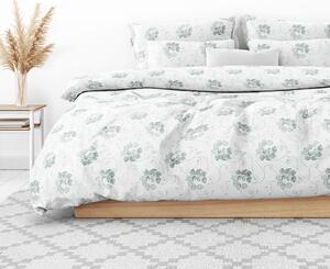 Goldea flanelové posteľné obliečky - tmavo zelené kvetované ornamenty na bielom 140 x 200 a 70 x 90 cm