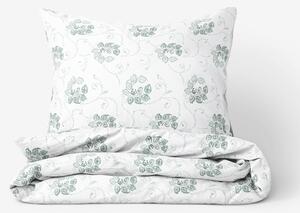 Goldea bavlnené posteľné obliečky - tmavo zelené kvetované ornamenty na bielom 140 x 220 a 70 x 90 cm