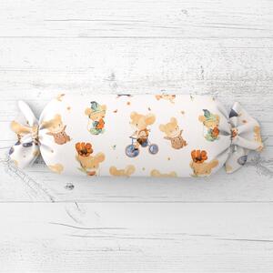 Biante Detský vankúš valec bonbon Sandra SA-611 Hravé myšky na bielom 15x40 cm
