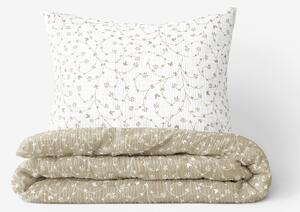 Goldea krepové posteľné obliečky - kvietky a motýle so zlatisto béžovou 240 x 200 a 2ks 70 x 90 cm
