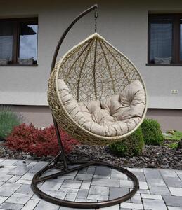 TOPGARDEN RELAX NATUR - ratanové závesné kreslo svetlohnedé so stojanom a s veľkou poduškou