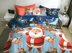 Vianočné posteľné obliečky s motívom Santu a sobov Červená