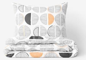 Goldea krepové posteľné obliečky - sivo-oranžové pruhované kruhy na bielom 140 x 200 a 70 x 90 cm