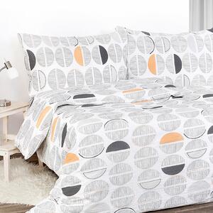 Goldea krepové posteľné obliečky - sivo-oranžové pruhované kruhy na bielom 140 x 220 a 70 x 90 cm