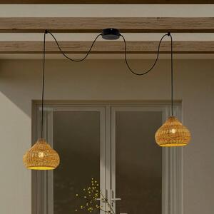 Vonkajšia závesná lampa Lucande Taniola, 2-pl., béžová, ratan, IP44