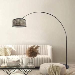 Oblúková lampa Sparkled Light, čierna/opletenie čierno-drevené, Čierna, Obývacia izba / jedáleň, kov, Oblúková stojaca lampa