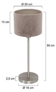 Stolová lampa Noor, oceľ/strieborný velúr, výška 50 cm, E27, Hliník / sivá / zinok, Obývacia izba / jedáleň, kov, Stojacie svietidlo