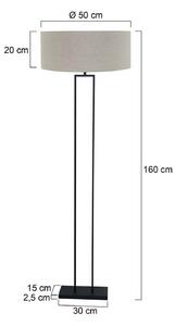 Stojacia lampa Stang, čierna/plátno v bahennom odtieni, výška 160 cm, E27, Čierna, Obývacia izba / jedáleň, kov, Moderný, Stojaca lampa