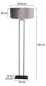 Stojacia lampa Stang, čierna/strieborný velúr, výška 160 cm, E27, Čierna, Obývacia izba / jedáleň, kov, Moderný, Stojaca lampa