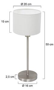 Stolová lampa Noor, oceľ/biele plátno, výška 50 cm, E27, Hliník / sivá / zinok, Obývacia izba / jedáleň, kov, Stojacie svietidlo