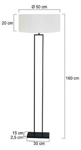 Stojacia lampa Stang, čierna/biele plátno, výška 160 cm, E27, Čierna, Obývacia izba / jedáleň, kov, Moderný, Stojaca lampa