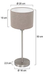 Stolová lampa Noor, oceľ/plátno v bahennej farbe, výška 50 cm, E27, Hliník / sivá / zinok, Obývacia izba / jedáleň, kov, Stojacie svietidlo