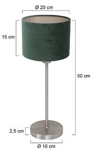 Stolová lampa Noor, oceľ/zelený velúr, výška 50 cm, E27, Hliník / sivá / zinok, Obývacia izba / jedáleň, kov, Stojacie svietidlo
