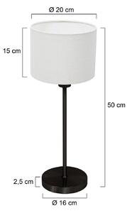 Stolová lampa Noor, čierna/biele plátno, výška 50 cm, E27, Čierna, Obývacia izba / jedáleň, kov, Stojacie svietidlo