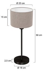Stolová lampa Noor, čierna/bavlna v odtieni blata, výška 50 cm, E27, Čierna, Obývacia izba / jedáleň, kov, Stojacie svietidlo