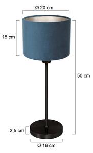 Stolová lampa Noor, čierna/modrý velúr, výška 50 cm, E27, Čierna, Obývacia izba / jedáleň, kov, Stojacie svietidlo