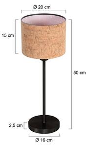 Stolová lampa Noor čierna/hnedý korok, výška 50 cm, E27, Čierna, Obývacia izba / jedáleň, kov, Stojacie svietidlo