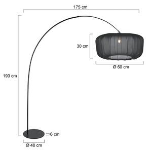 Lukové svietidlo Curve, čierne, tienidlo na lampu z čierneho nylonu, Ø 60 cm, Čierna, Obývacia izba / jedáleň, kov, Moderný, Oblúková stojaca lampa
