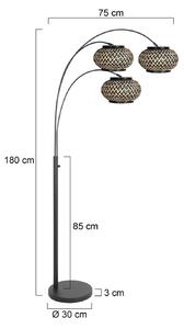 Stojacia lampa Nox Light s 3-pl. žiarovkami, čierna, bambusové pletivo, E27, Čierna, Obývacia izba / jedáleň, kov, Oblúková stojaca lampa