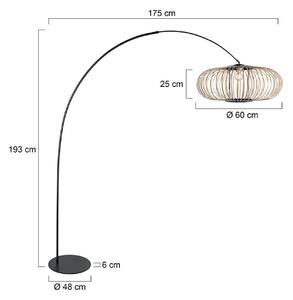Lukové svietidlo Curve, čierne, tienidlo na lampu s bambusovými výstuhami, Ø 60, Čierna, Obývacia izba / jedáleň, kov, Oblúková stojaca lampa