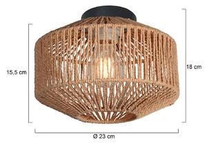Stropné svietidlo Bloeba, čierne, s hnedým lanovým obložením, Ø 23 cm, Čierna, Obývacia izba / jedáleň, kov