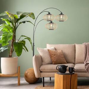 Stojacia lampa Nox Light 3-pl., čierna, bambusové tyče, E27, Čierna, Obývacia izba / jedáleň, kov, Oblúková stojaca lampa
