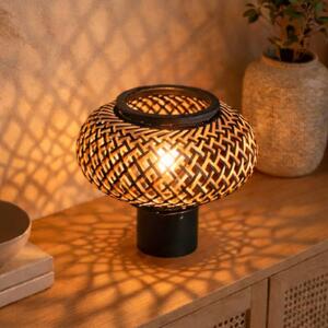 Stolová lampa Bloeba, čierna, bambusové pletivo, Ø 22,5 cm, Čierna, Obývacia izba / jedáleň, kov, Stojacie svietidlo
