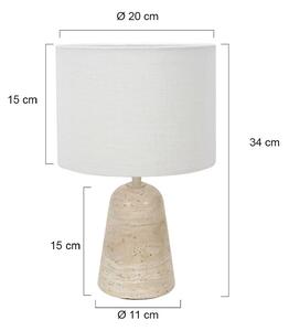 Stolová lampa Travino, výška 34 cm, travertín, ľan, E27, Krémová / jantárovo žltá, Obývacia izba / jedáleň, Kameň, Stojacie svietidlo