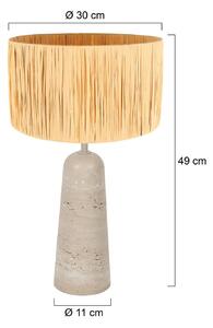 Stolová lampa Travino, výška 49 cm, travertín, morská tráva, E27, Krémová / jantárovo žltá, Obývacia izba / jedáleň, Kameň, Stojacie svietidlo