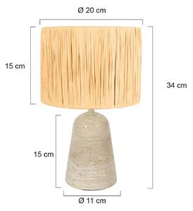 Stolová lampa Travino, výška 34 cm, travertín, morská tráva, E27, Krémová / jantárovo žltá, Obývacia izba / jedáleň, Kameň, Stojacie svietidlo